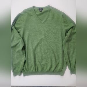Brooks Brothers‎ 346 Sweater Mens XL Green V-neck Stretchy Merino Wool (FLAWS)